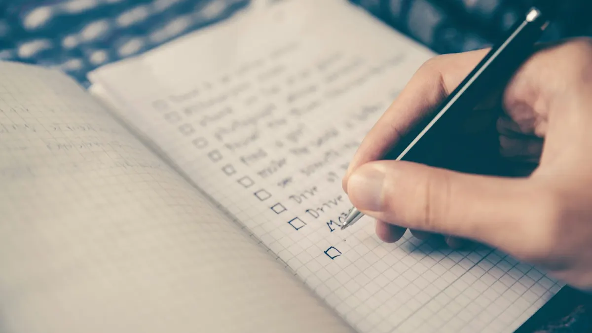 A handwritten checklist being ticked off
